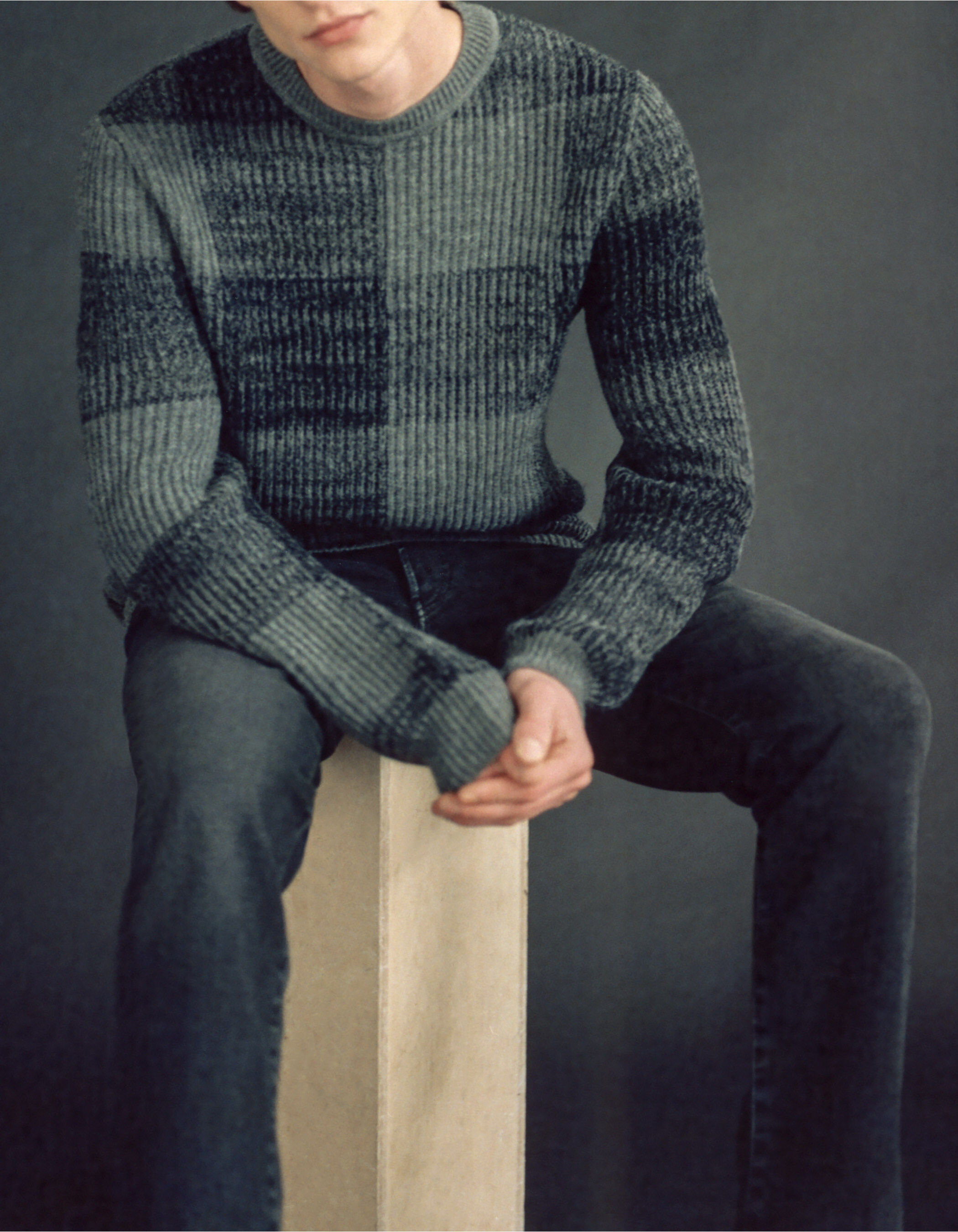 Pull marine tricot motif carreaux Homme