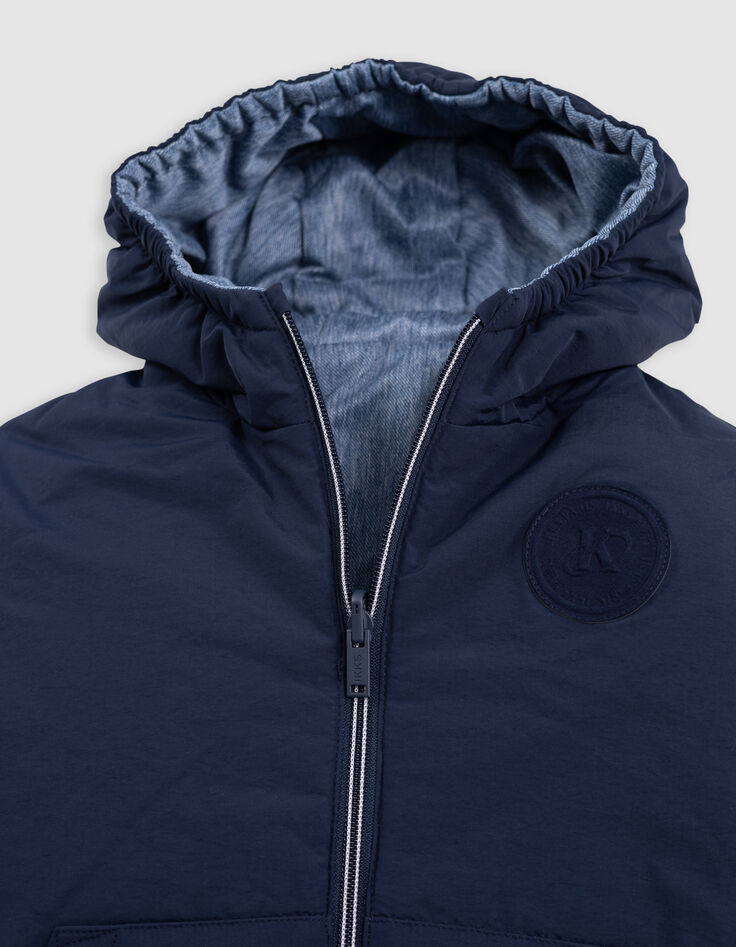 Doudoune réversible nylon effet denim et marine garçon-3