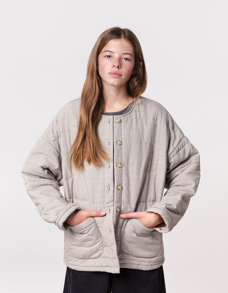 Blouson kaki matelassé maxi broderies dos fille-1