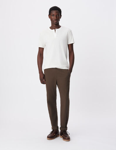 Heren kaki katoenen en linnen chino broek - IKKS