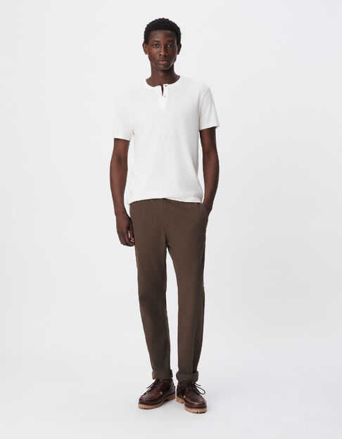 Heren kaki katoenen en linnen chino broek - IKKS