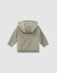 Cardigan réversible kaki éponge et rayures bébé garçon-4