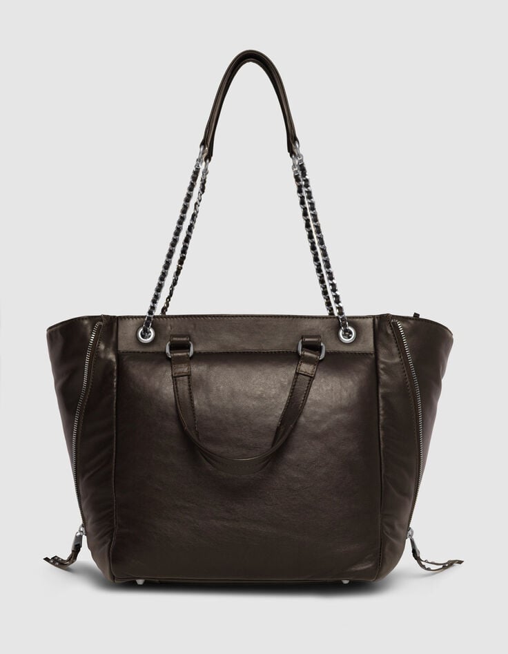 Braune Cabas-Tasche 1440 Leder Seiten-Zips Größe L Damen-3 Braune Cabas-Tasche 1440 Leder Seiten-Zips Größe L Damen-3