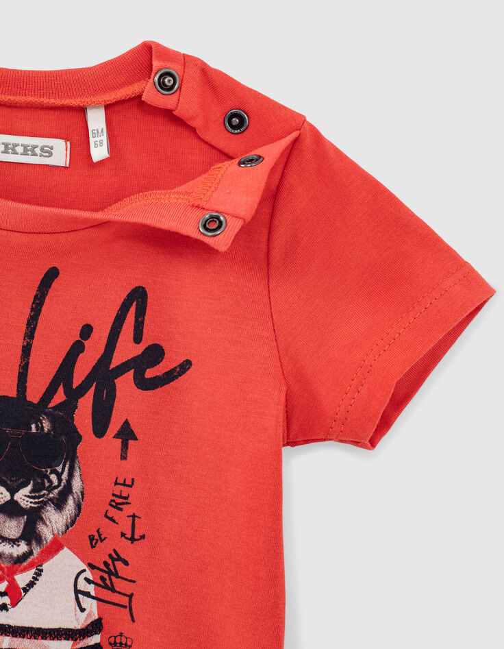 Oranje T-shirt opdruk tijger biokatoen babyjongens -5