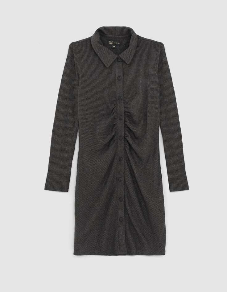 Girls’ grey ribbed shirt dress-1