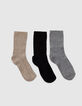 Chaussettes noir, beige, gris tricot fantaisie Femme-1