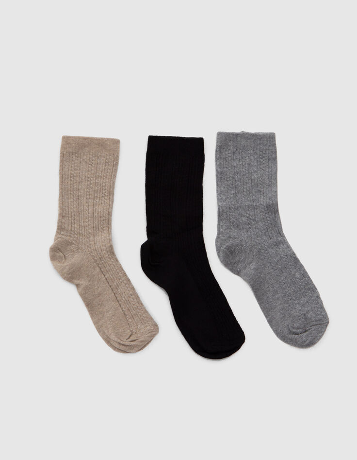 Chaussettes noir, beige, gris tricot fantaisie Femme-1 Chaussettes noir, beige, gris tricot fantaisie Femme-1