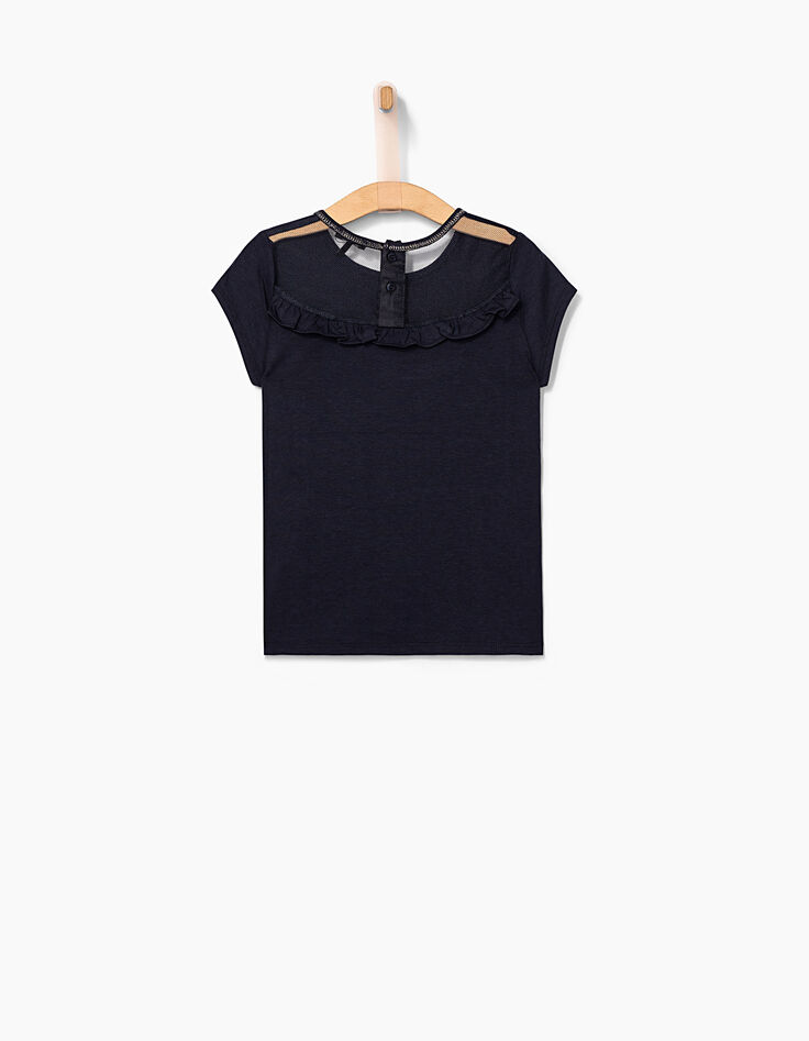 Tee-shirt navy avec résille dos fille-4