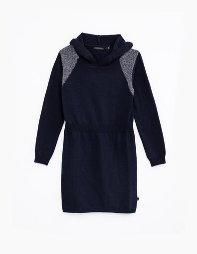 Robe-pull navy tricot à capuche fille - IKKS
