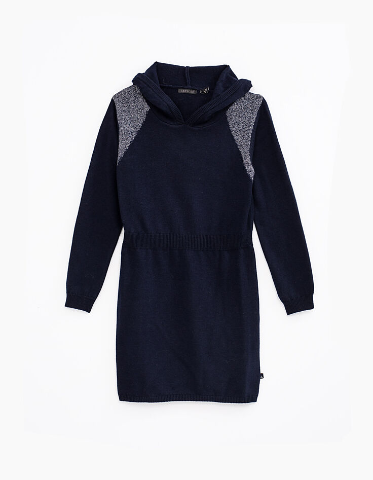 Robe-pull navy tricot à capuche fille-1