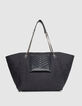 Women’s navy flannel and leather mix 1440 tote bag Size XL-1