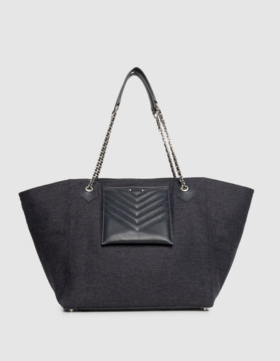Women’s navy flannel and leather mix 1440 tote bag Size XL - IKKS
