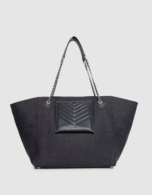 Women’s navy flannel and leather mix 1440 tote bag Size XL - IKKS
