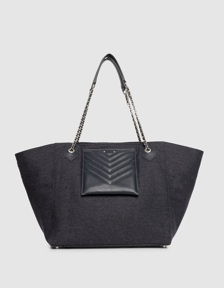 Women’s navy flannel and leather mix 1440 tote bag Size XL-1