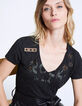 Women's black V-neck T-shirt, bead embroidery-4