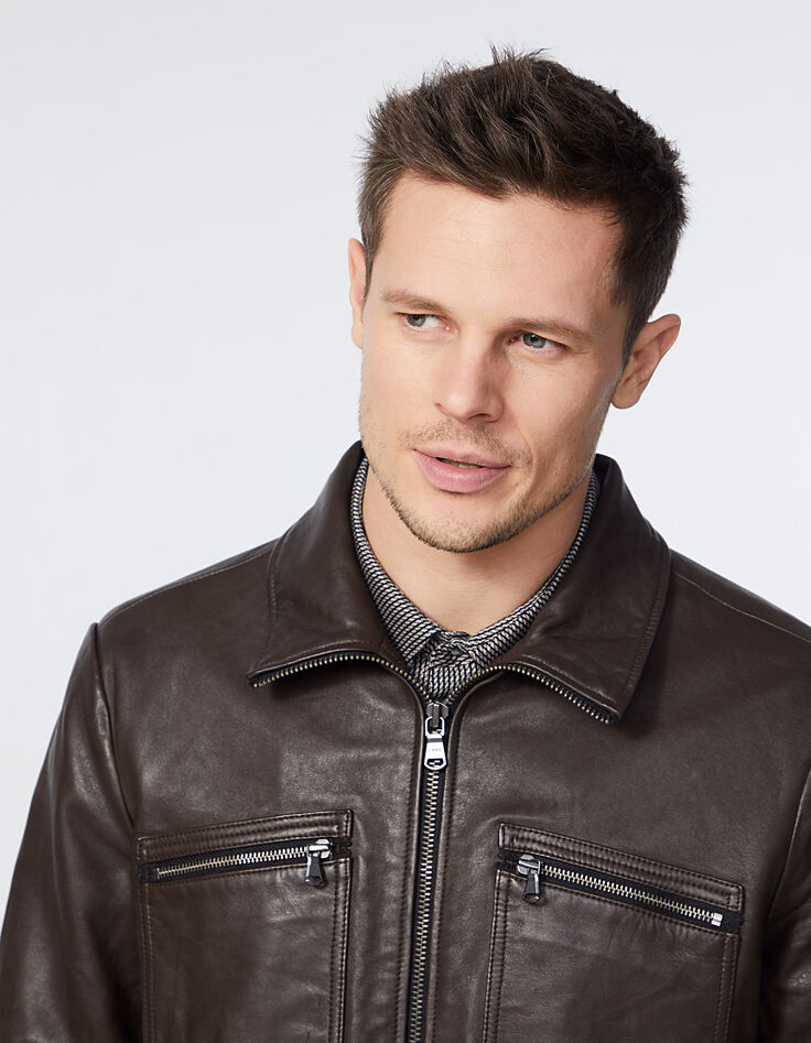 Cazadora choco estilo aviador de cuero para hombre-4