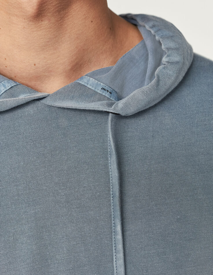 Blaugraues Herren-Kapuzen-T-Shirt-5 Blaugraues Herren-Kapuzen-T-Shirt-5