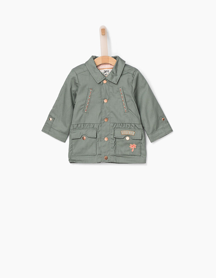 Kaki safari-jasje met borduursel voor babymeisjes-1