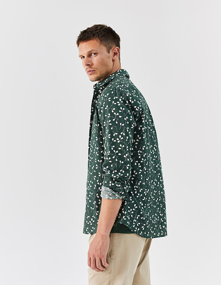 Chemise SLIM verte bio imprimé petites feuilles Homme-2