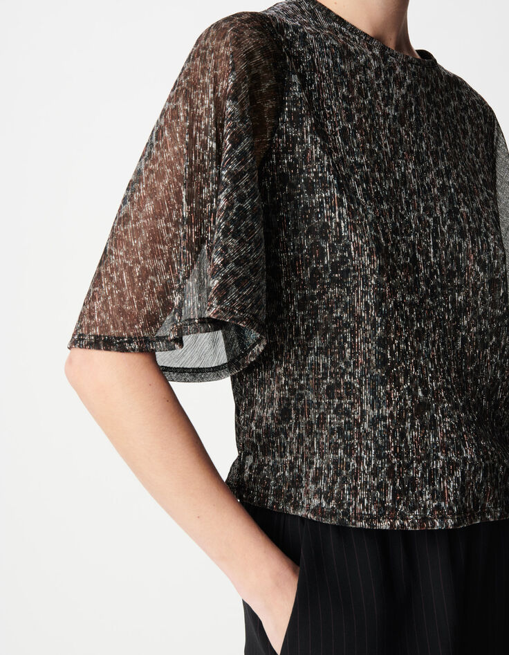 Top noir &agrave; manches 3/4 et col rond pour femme-4