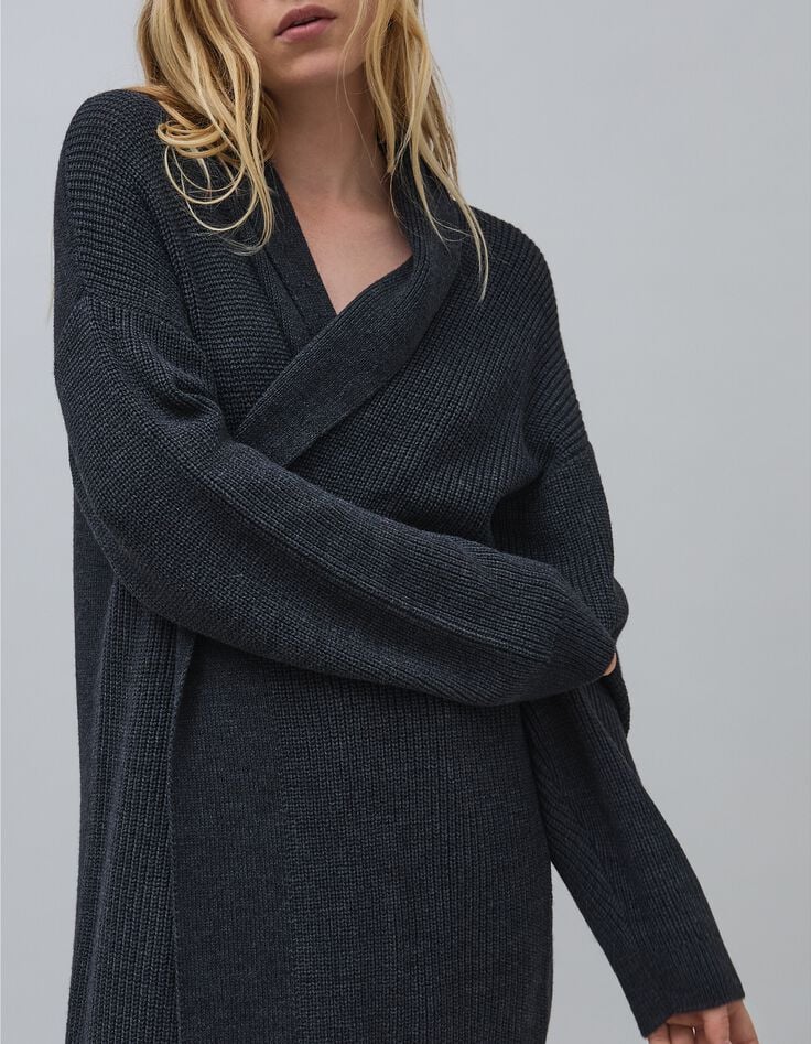 Intarsia gebreid antraciet vest voor dames-5 Intarsia gebreid antraciet vest voor dames-5