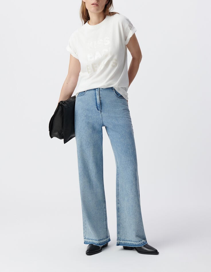 Wei&szlig;es T-Shirt, irisierender Schriftzug-1