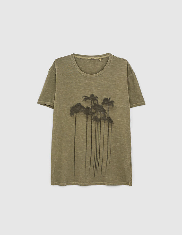 Gemêleerd kaki T-shirt opdruk palmen Heren-1