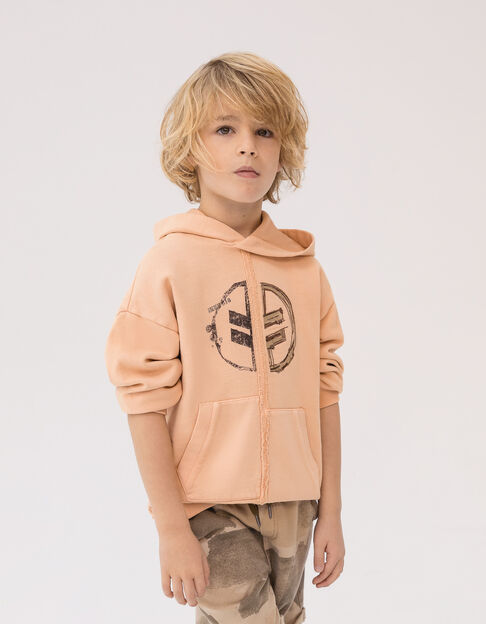 Boys’ orangey sweatshirt fabric hoodie with XL embroidery