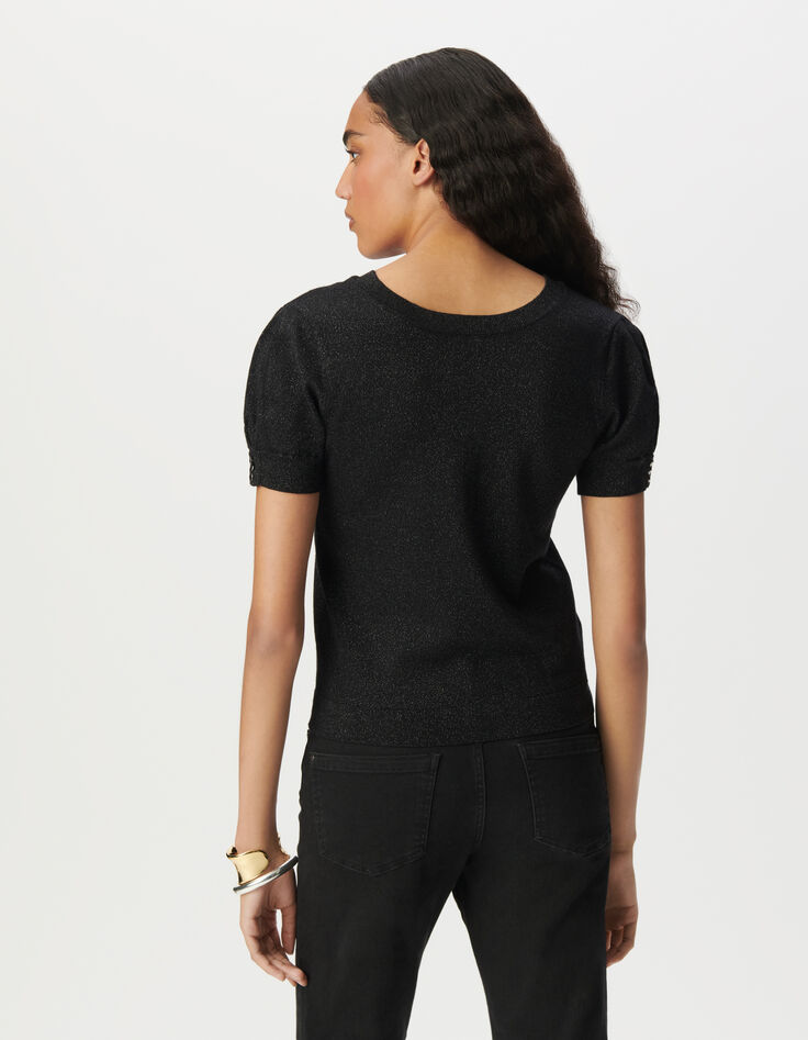 Pull noir tricot fin réversible devant dos-2