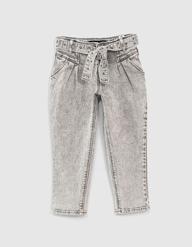 Mädchen-Bio-Jeans, Mom-Stil mit Nietengürtel in Light Grey - IKKS