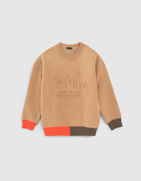 Camelfarbenes Jungen-Sweatshirt mit NYC-Prägung