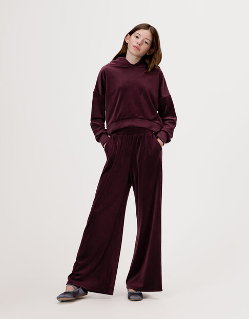 Girls’ burgundy velvet knit hoodie - IKKS