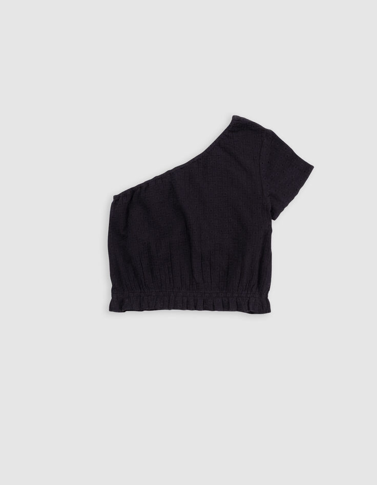 Top noir asymétrique broderie anglaise fille-7