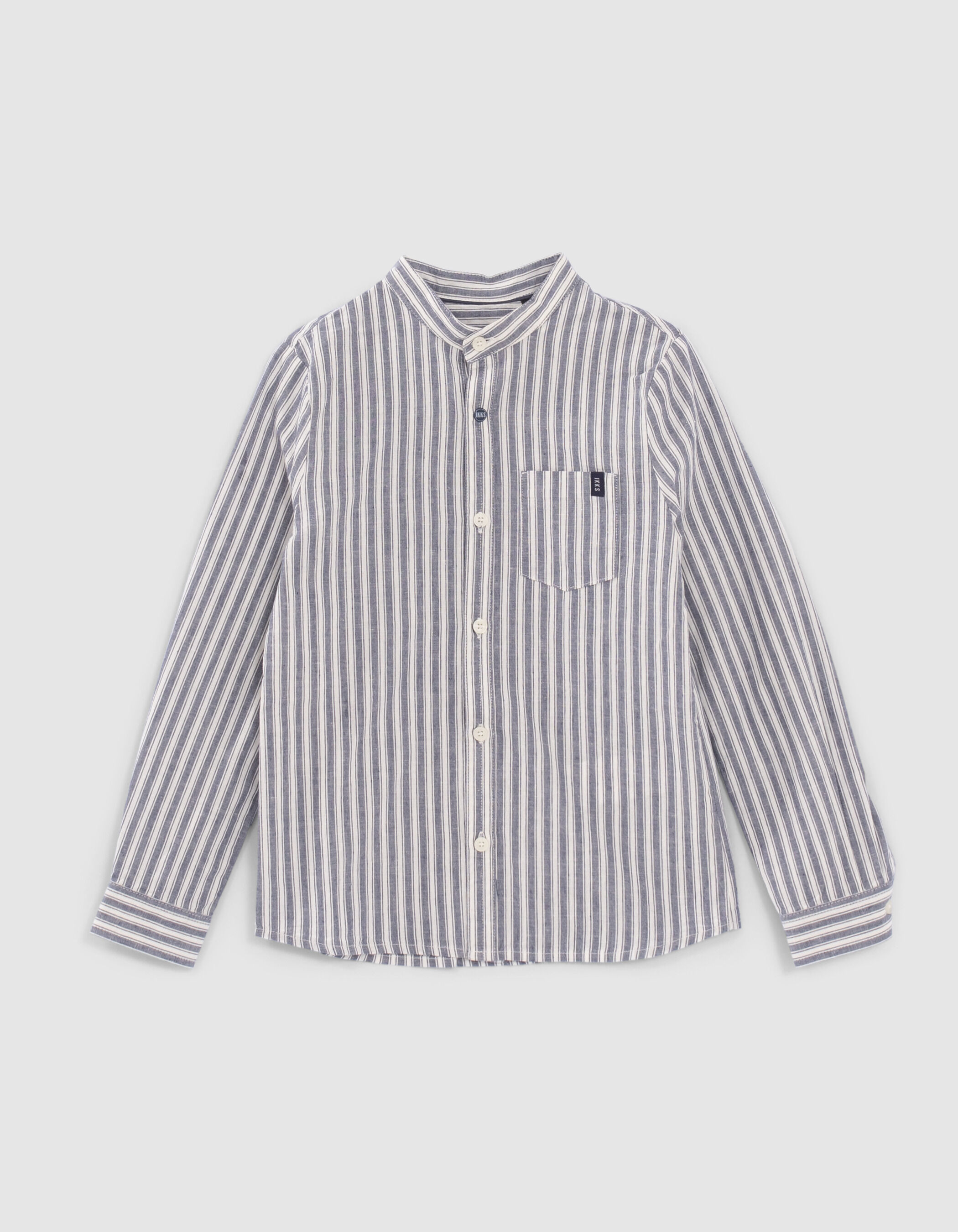 Chemise marine a rayures col Mao garcon
