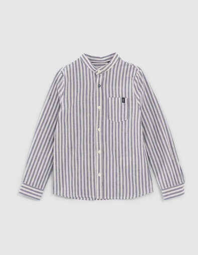 Boys’ navy striped shirt with Mandarin collar - IKKS