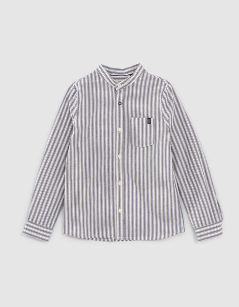 Boys’ navy striped shirt with Mandarin collar