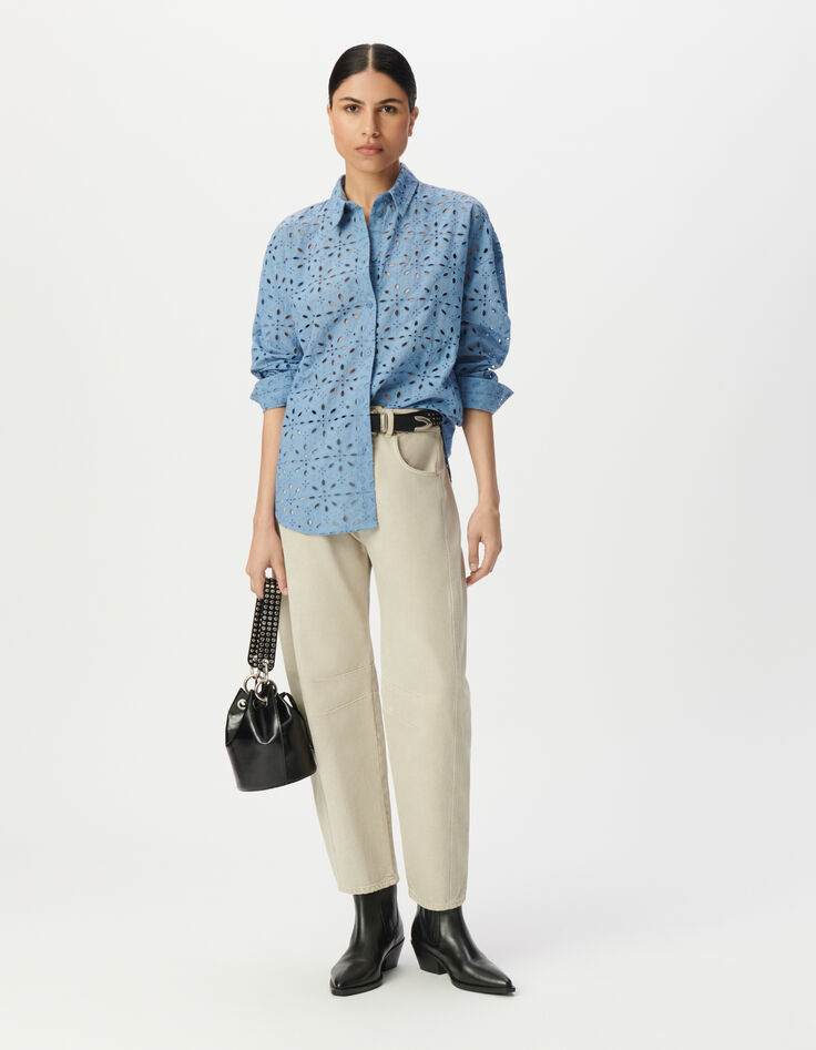 Camisa azul manga larga bordado inglés mujer-1
