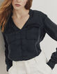 Women’s black cupro blouse with acid wash treatment-1
