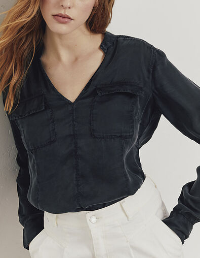 Women’s black cupro blouse with acid wash treatment - IKKS