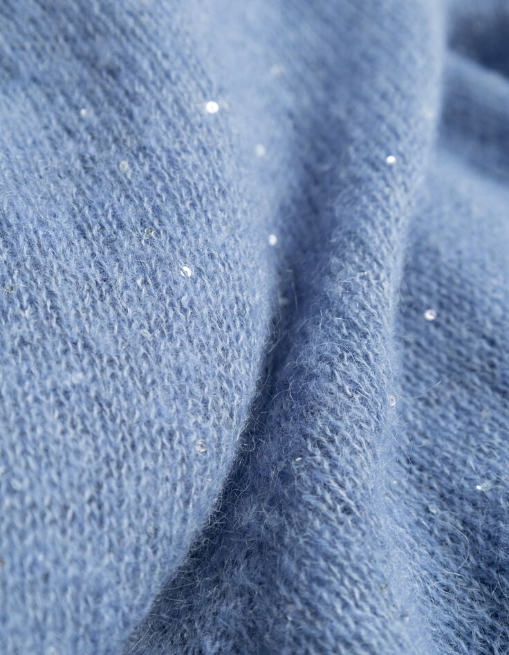 Damen-Rollpulli blau Strick Pailletten Ballon&auml;rmel-7