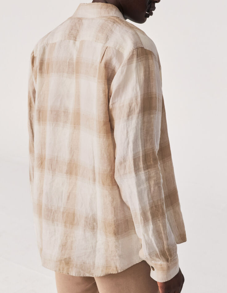 Men’s light brown check linen REGULAR shirt-3