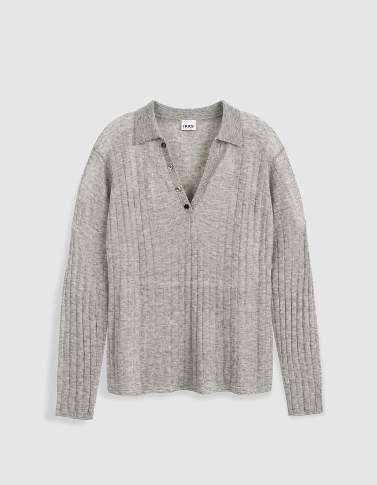 Grauer gerippter Rollkragenpullover f&uuml;r Damen-6