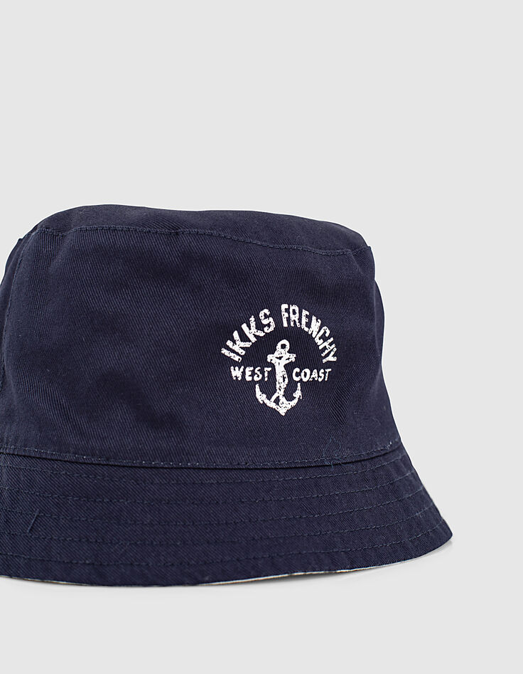 Boys’ printed ecru/navy reversible sun hat-3