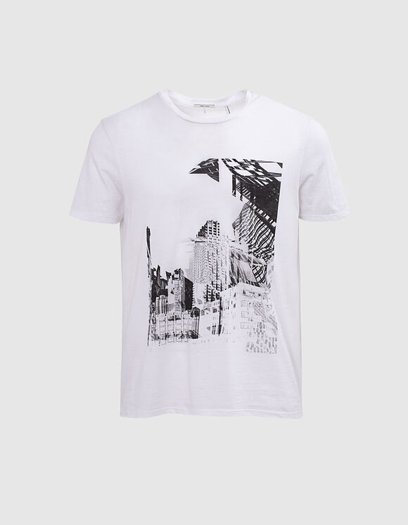Weißes Herren-T-Shirt mit Stadtmotiv