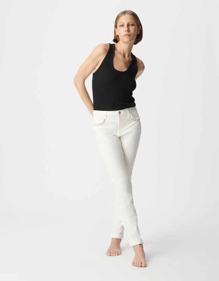 Jean slim blanc Powerstretch laçage poches Femme-2