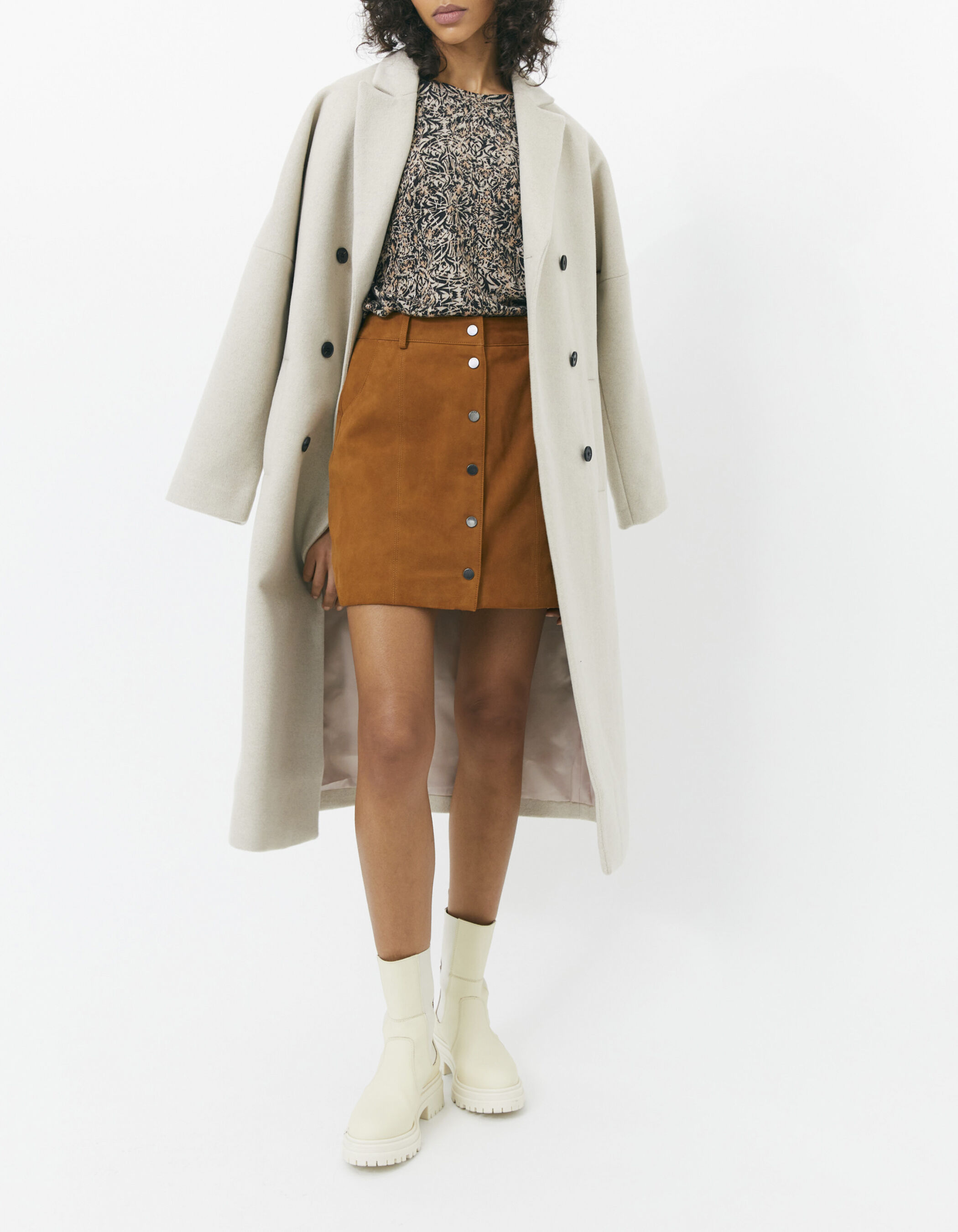 Jupe droite en su de coloris marron femme