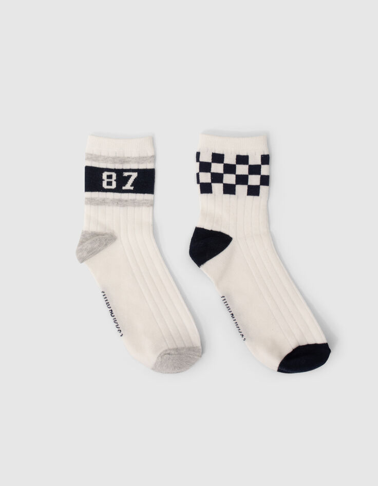 Jungensocken in Marineblau, Weiß und Blau-1