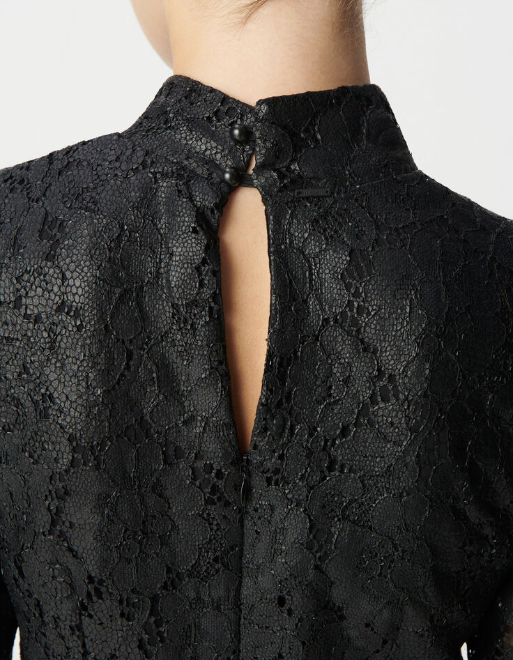 Robe midi noire dentelle effet enduit Femme-5
