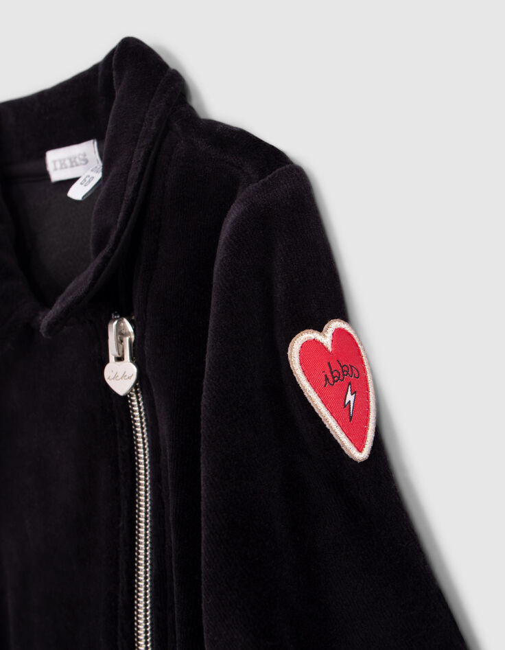 Cardigan noir esprit motard panne de velours fille-4