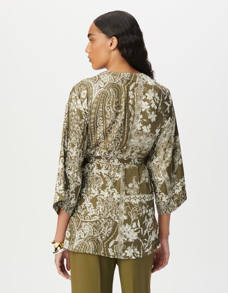 Chemise kimono kaki imprimé foulard Femme-3